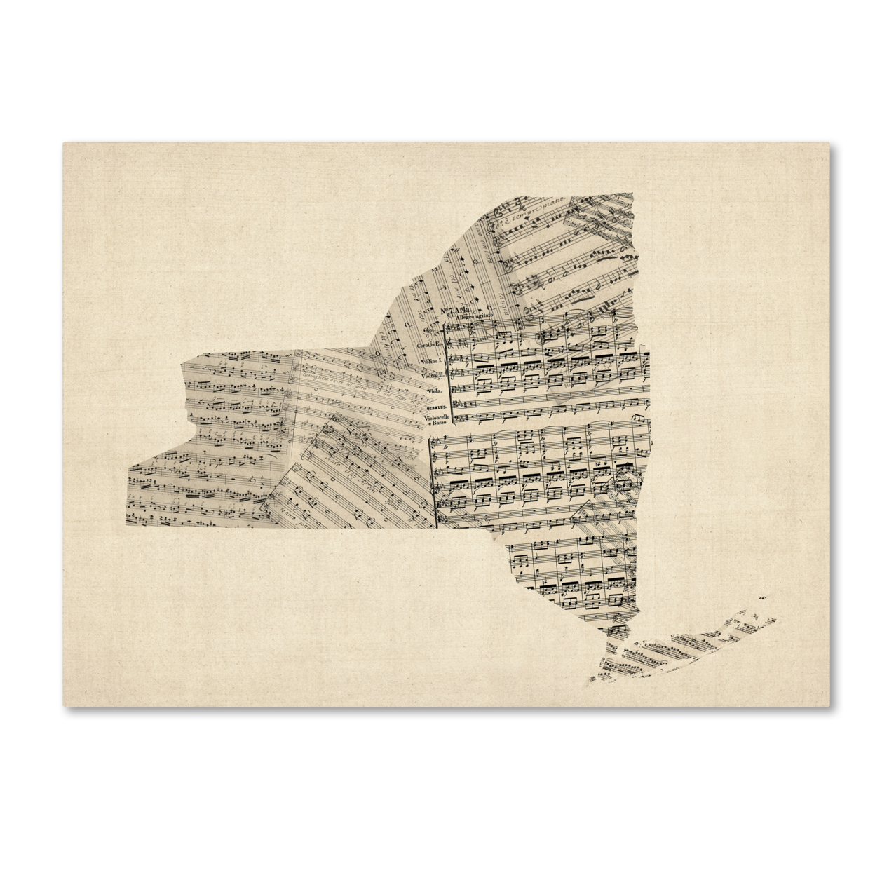 Michael Tompsett 'Old Sheet Music Map Of New York State' Canvas Wall Art 35 X 47 Inches