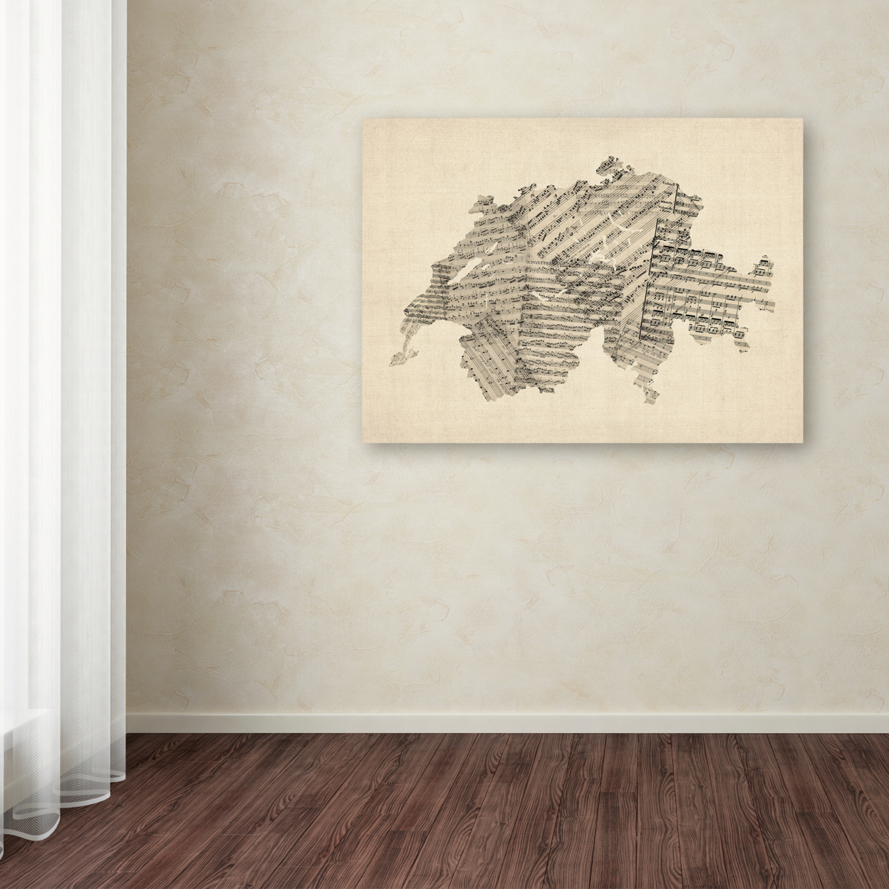Michael Tompsett 'Old Sheet Music Map Of Switzerland' Canvas Wall Art 35 X 47 Inches