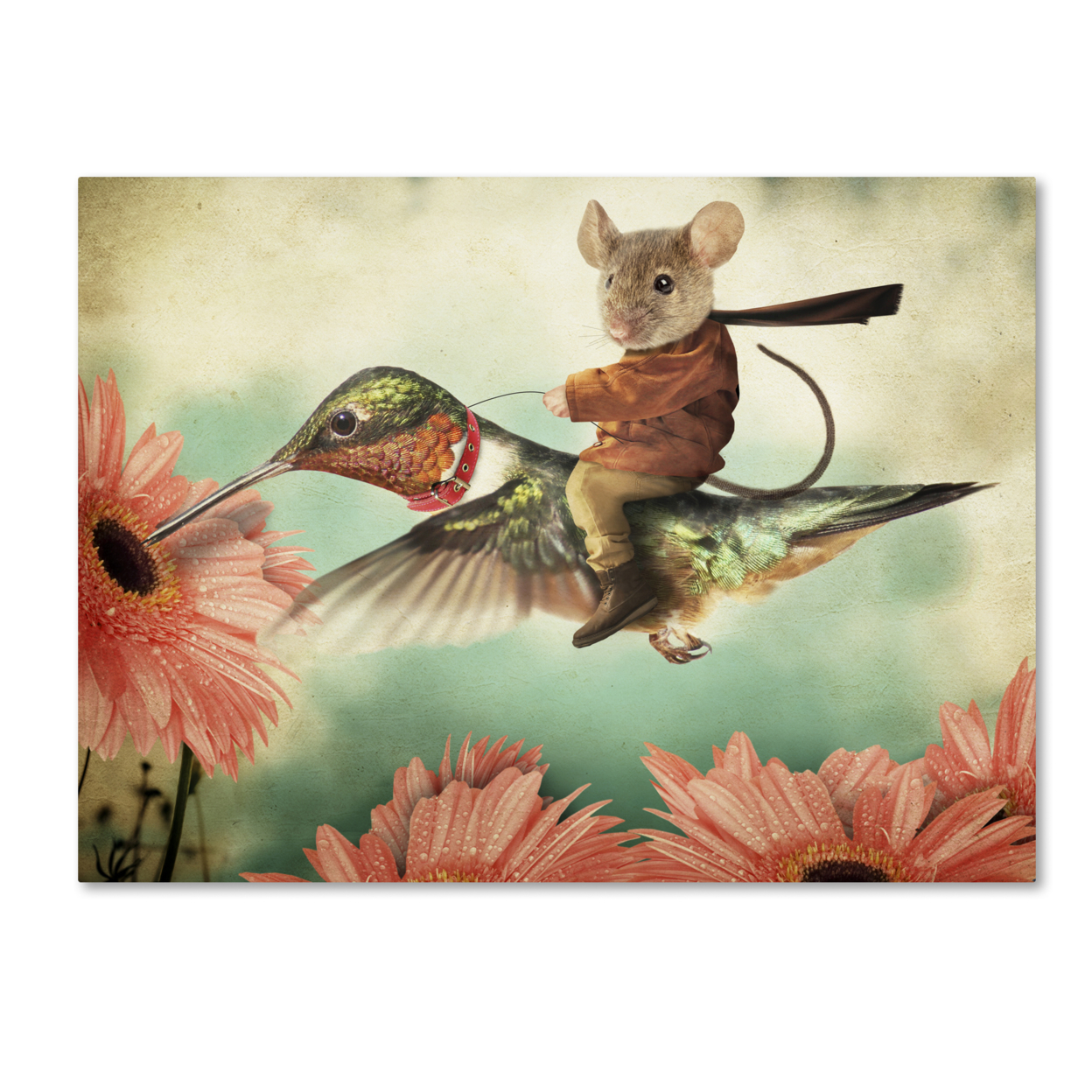 J Hovenstine Studios 'Catching A Ride On A Hummingbird' Canvas Wall Art 35 X 47 Inches