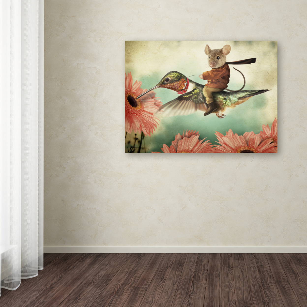 J Hovenstine Studios 'Catching A Ride On A Hummingbird' Canvas Wall Art 35 X 47 Inches