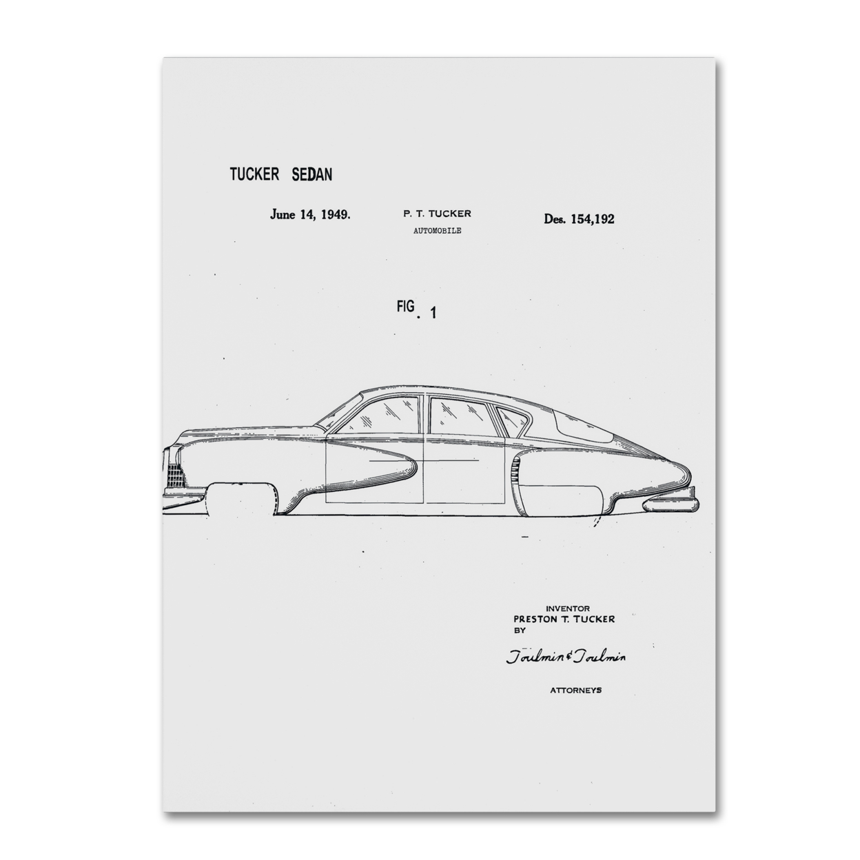 Claire Doherty 'Tucker Sedan Patent 1949 White' Canvas Wall Art 35 X 47 Inches