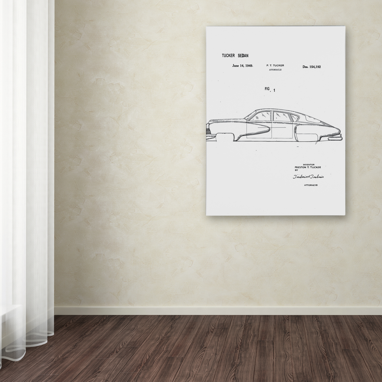 Claire Doherty 'Tucker Sedan Patent 1949 White' Canvas Wall Art 35 X 47 Inches