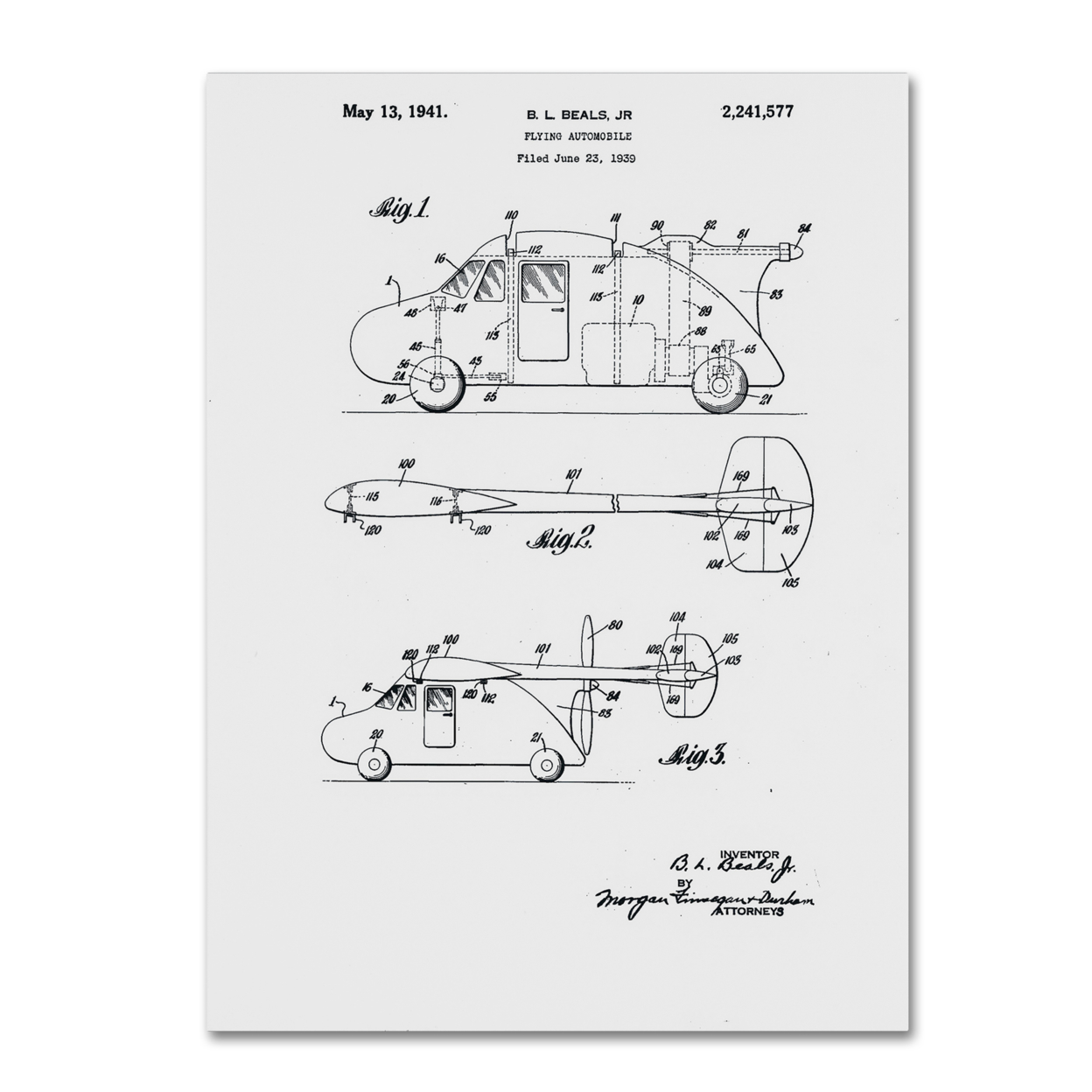 Claire Doherty 'Flying Car Patent 1941 White' Canvas Wall Art 35 X 47 Inches