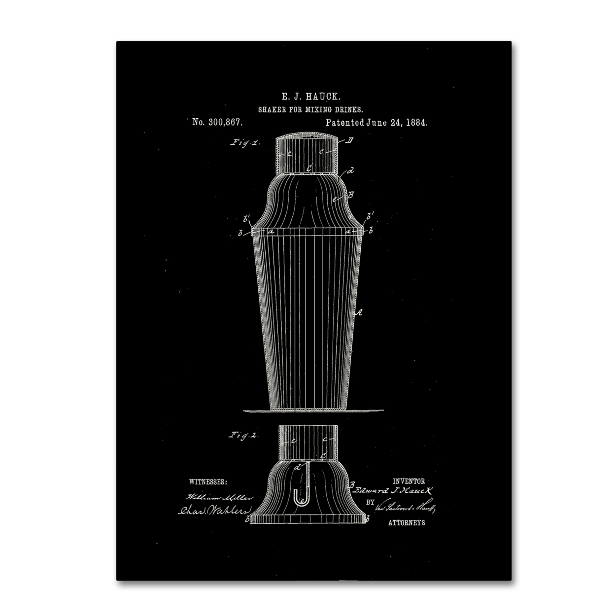 Claire Doherty 'Cocktail Shaker Patent 1884 Black' Canvas Wall Art 35 X 47 Inches