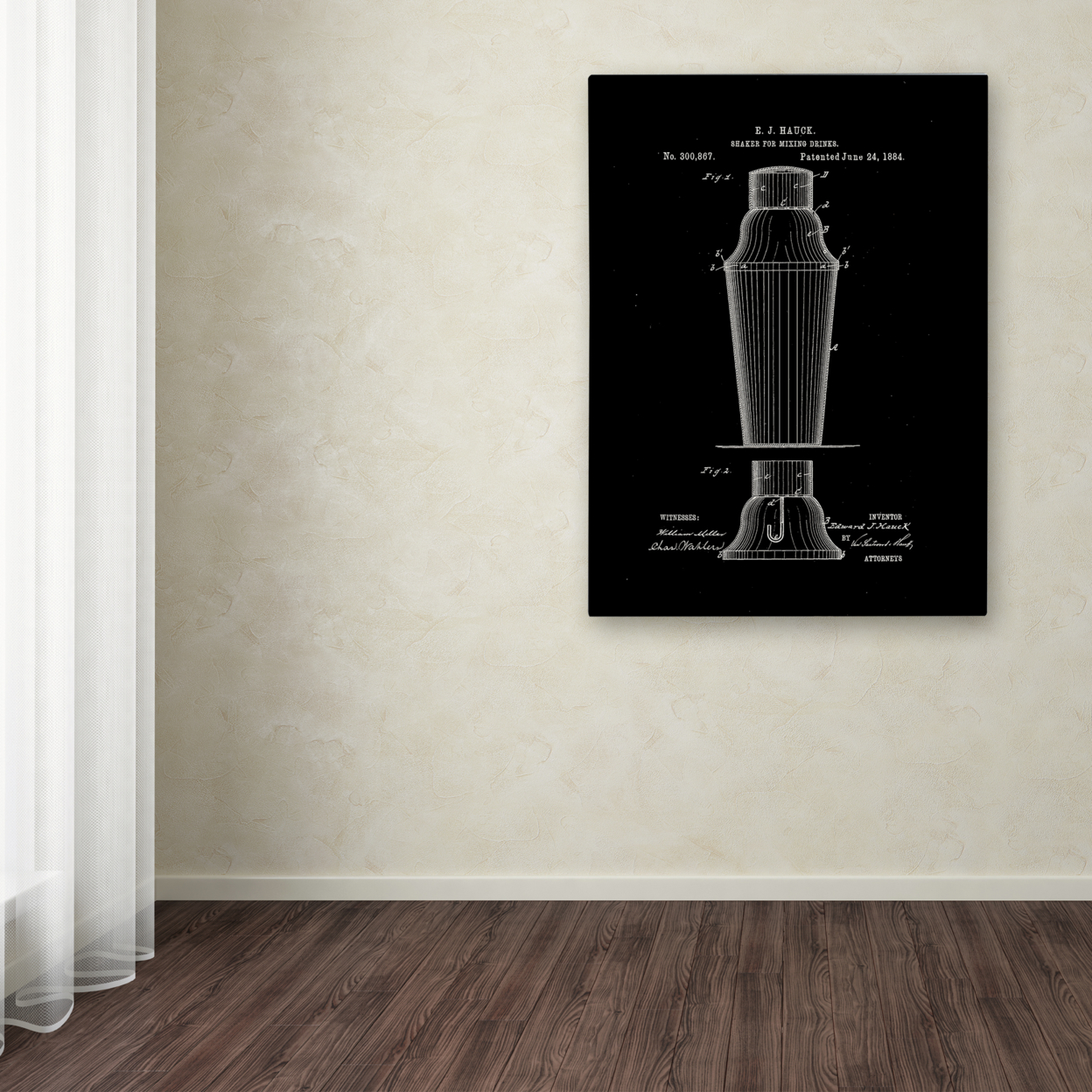 Claire Doherty 'Cocktail Shaker Patent 1884 Black' Canvas Wall Art 35 X 47 Inches