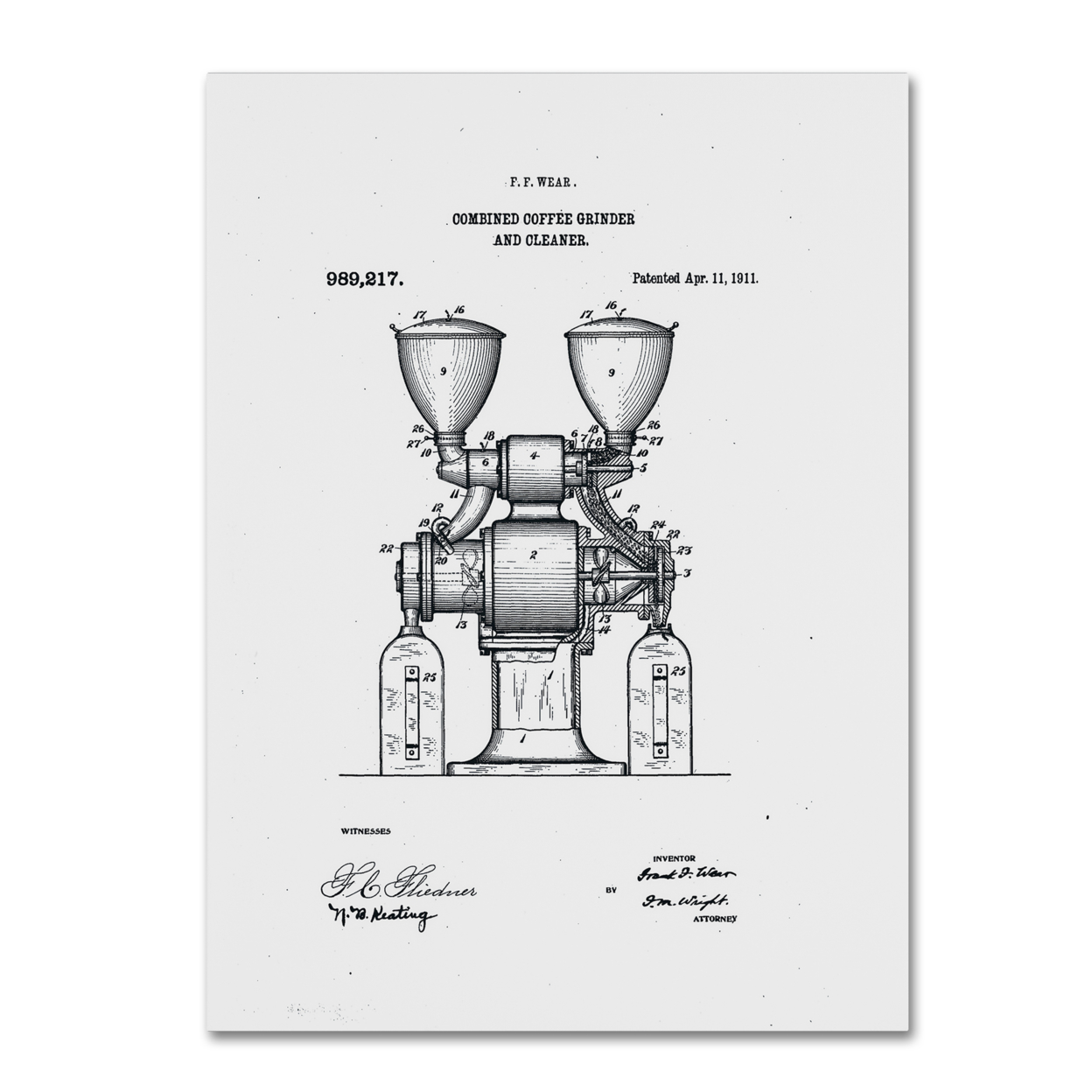 Claire Doherty 'Coffee Grinder Patent 1911 White' Canvas Wall Art 35 X 47 Inches