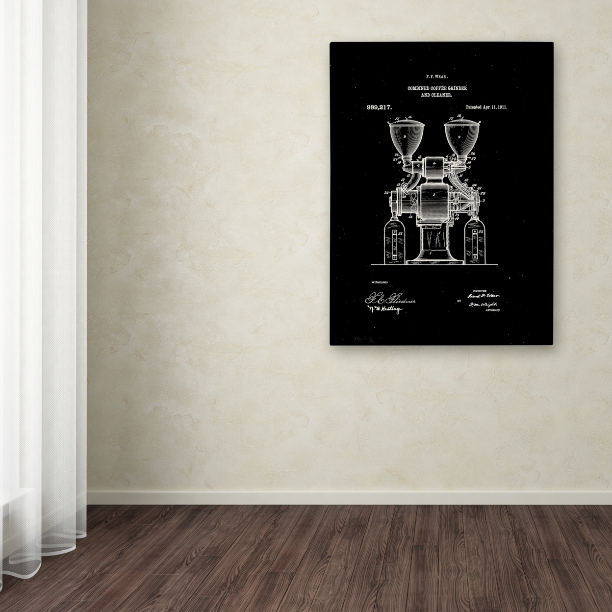 Claire Doherty 'Coffee Grinder Patent 1911 Black' Canvas Wall Art 35 X 47 Inches