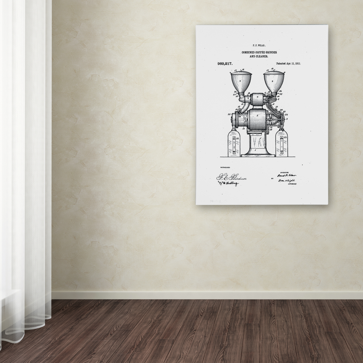 Claire Doherty 'Coffee Grinder Patent 1911 White' Canvas Wall Art 35 X 47 Inches