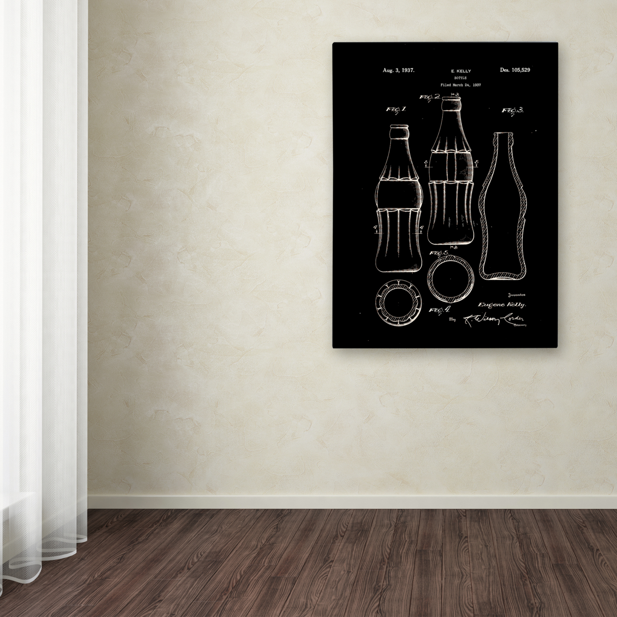 Claire Doherty 'Coca Cola Bottle Patent 1937 Black' Canvas Wall Art 35 X 47 Inches