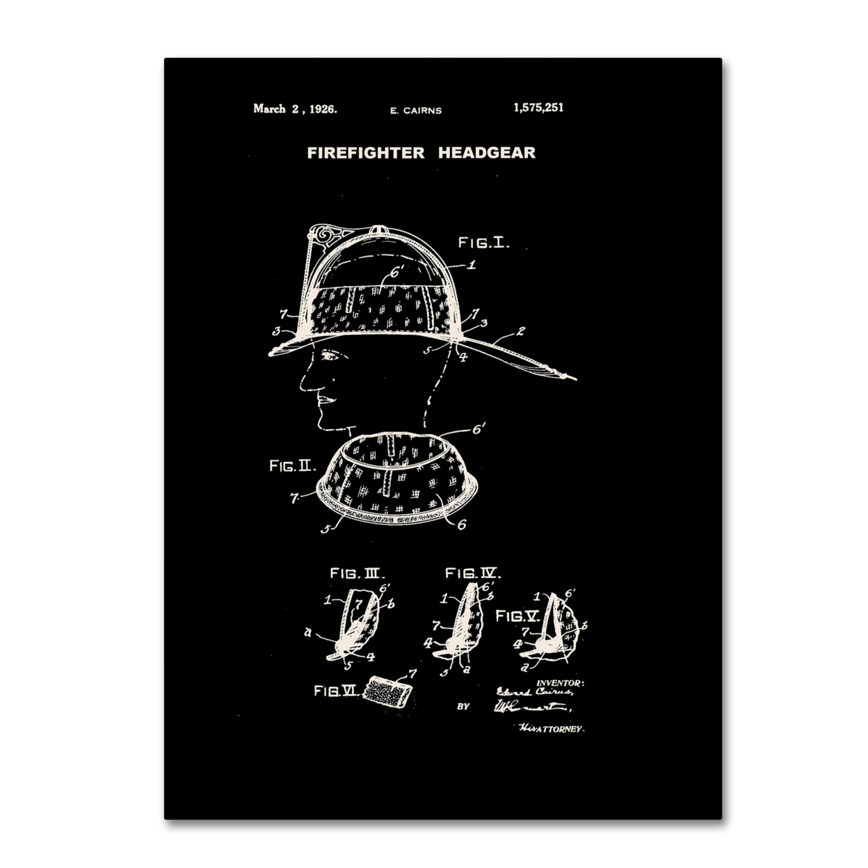 Claire Doherty 'Firefighter Headgear Patent 1926 Black' Canvas Wall Art 35 X 47 Inches