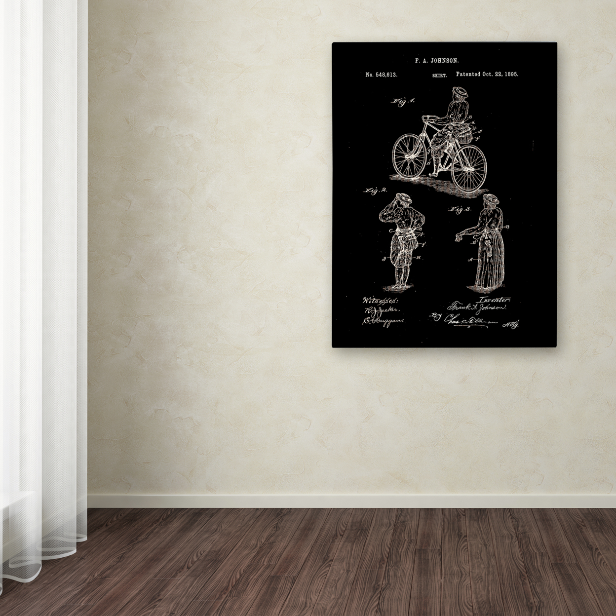 Claire Doherty 'Cycling Skirt Patent 1885 Black' Canvas Wall Art 35 X 47 Inches
