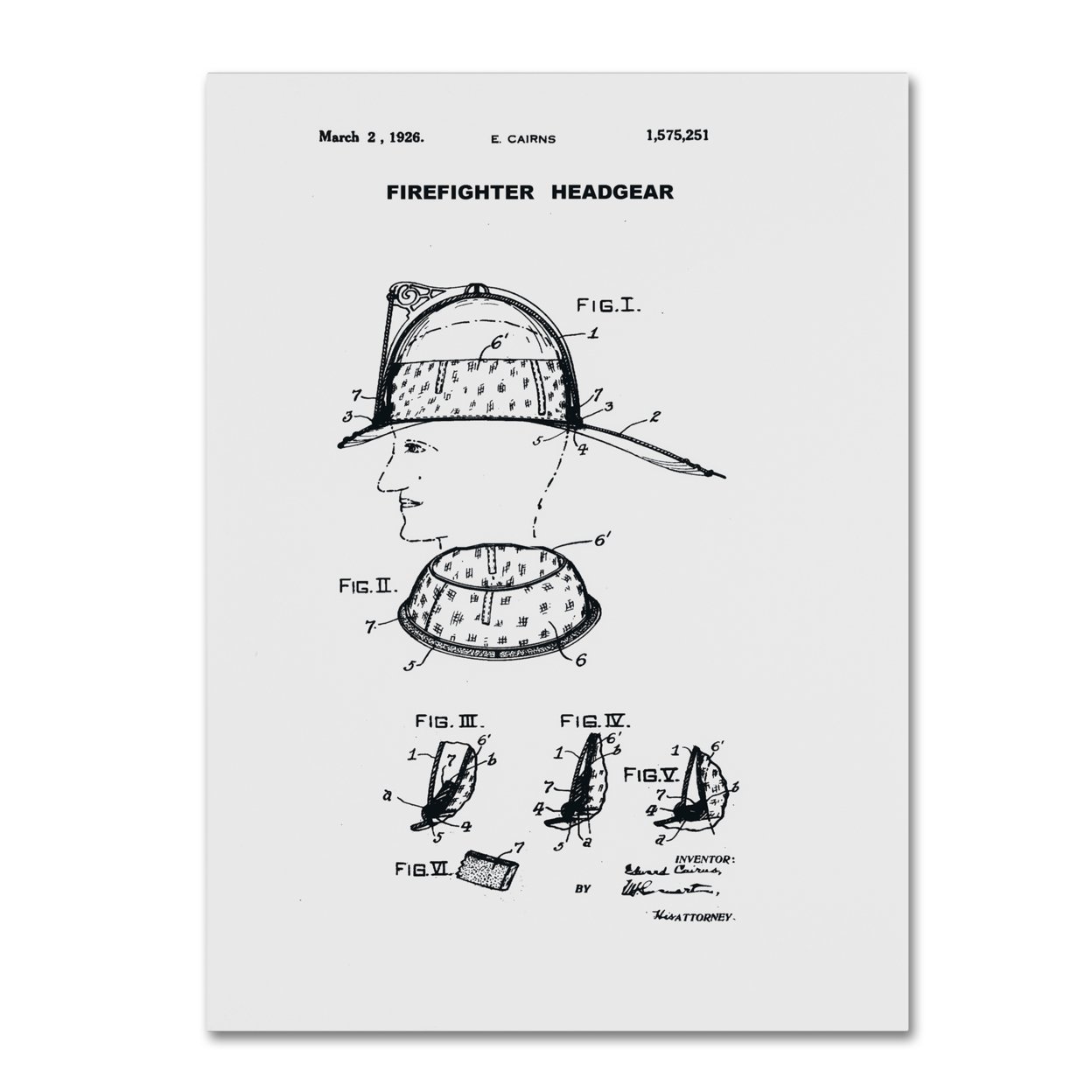Claire Doherty 'Firefighter Headgear Patent 1926 White' Canvas Wall Art 35 X 47 Inches