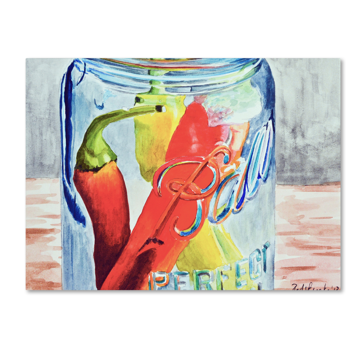 Jennifer Redstreake 'Ball Jar With 3 Peppers' Canvas Wall Art 35 X 47 Inches