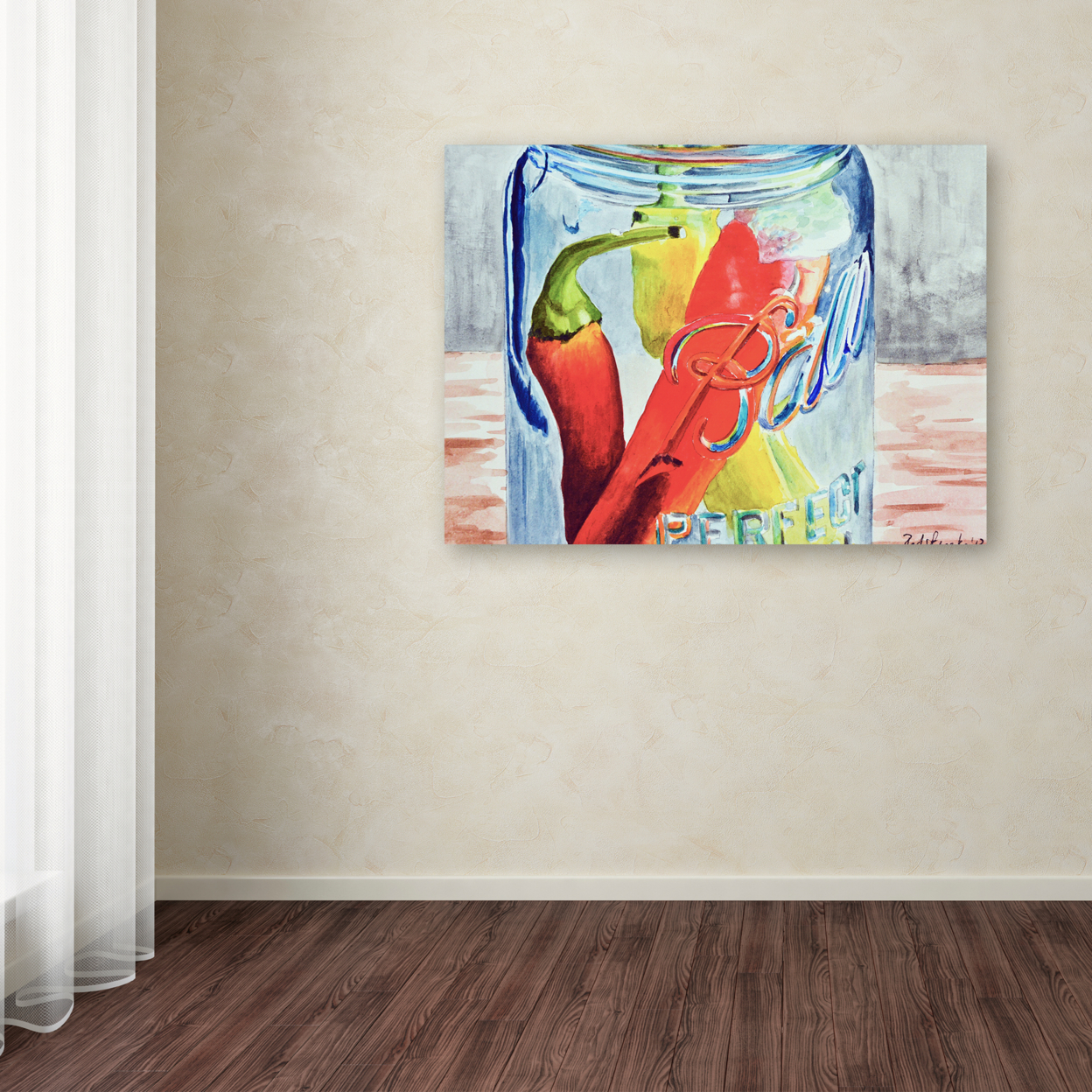 Jennifer Redstreake 'Ball Jar With 3 Peppers' Canvas Wall Art 35 X 47 Inches