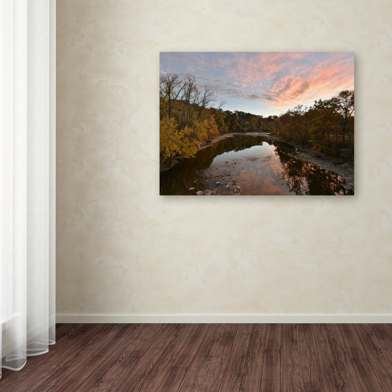 Kurt Shaffer 'Rocky River Autumn Sunset' Canvas Wall Art 35 X 47 Inches