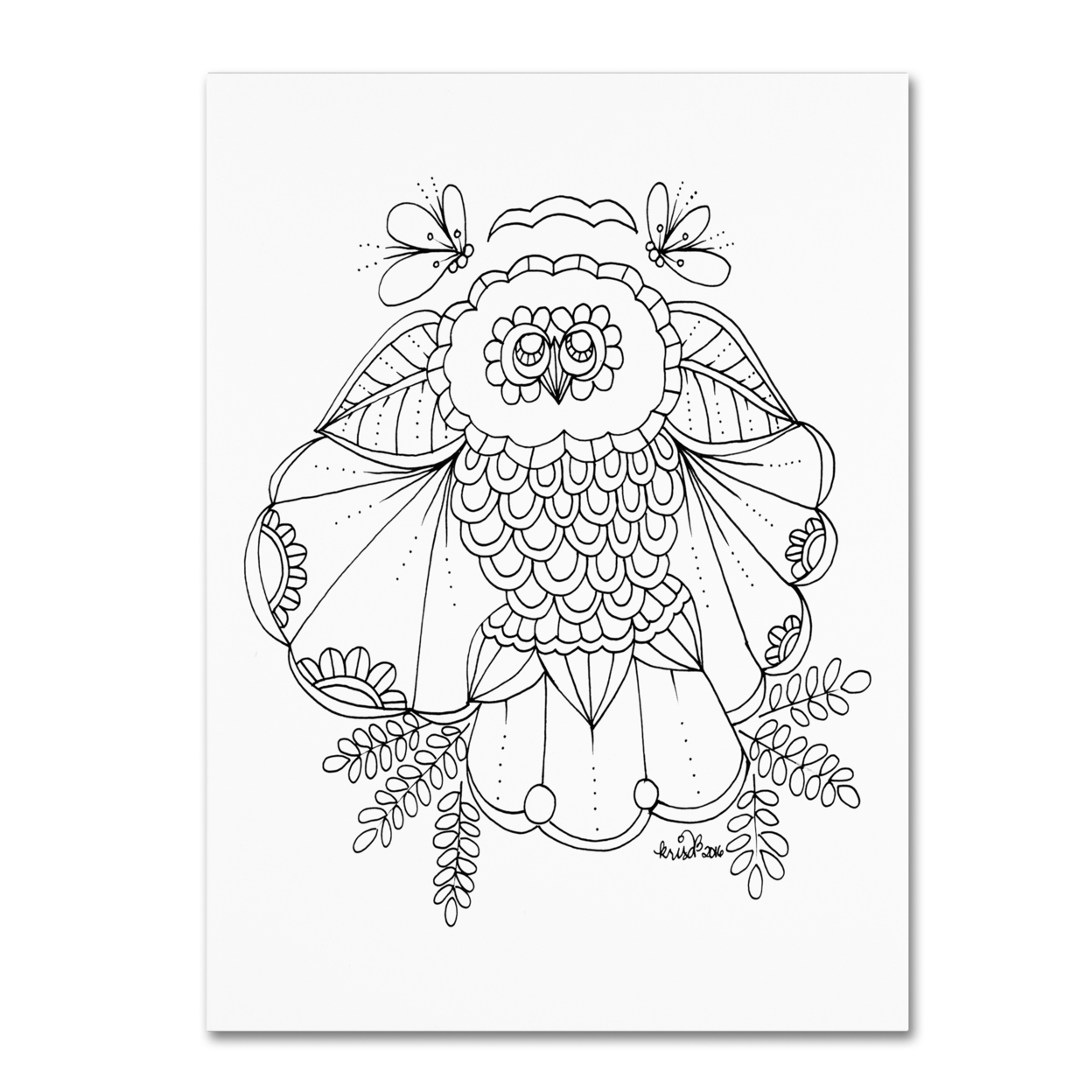 KCDoodleArt 'Flower Owl' Canvas Wall Art 35 X 47 Inches