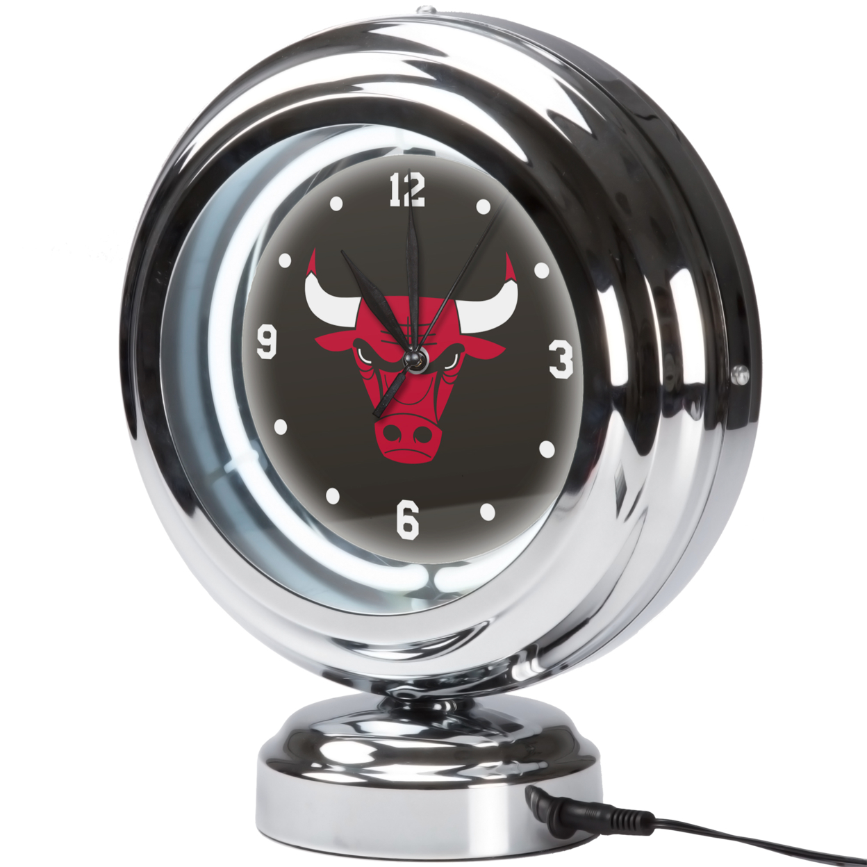 Chicago Bulls NBA Chrome Retro Style Tabletop Neon Clock