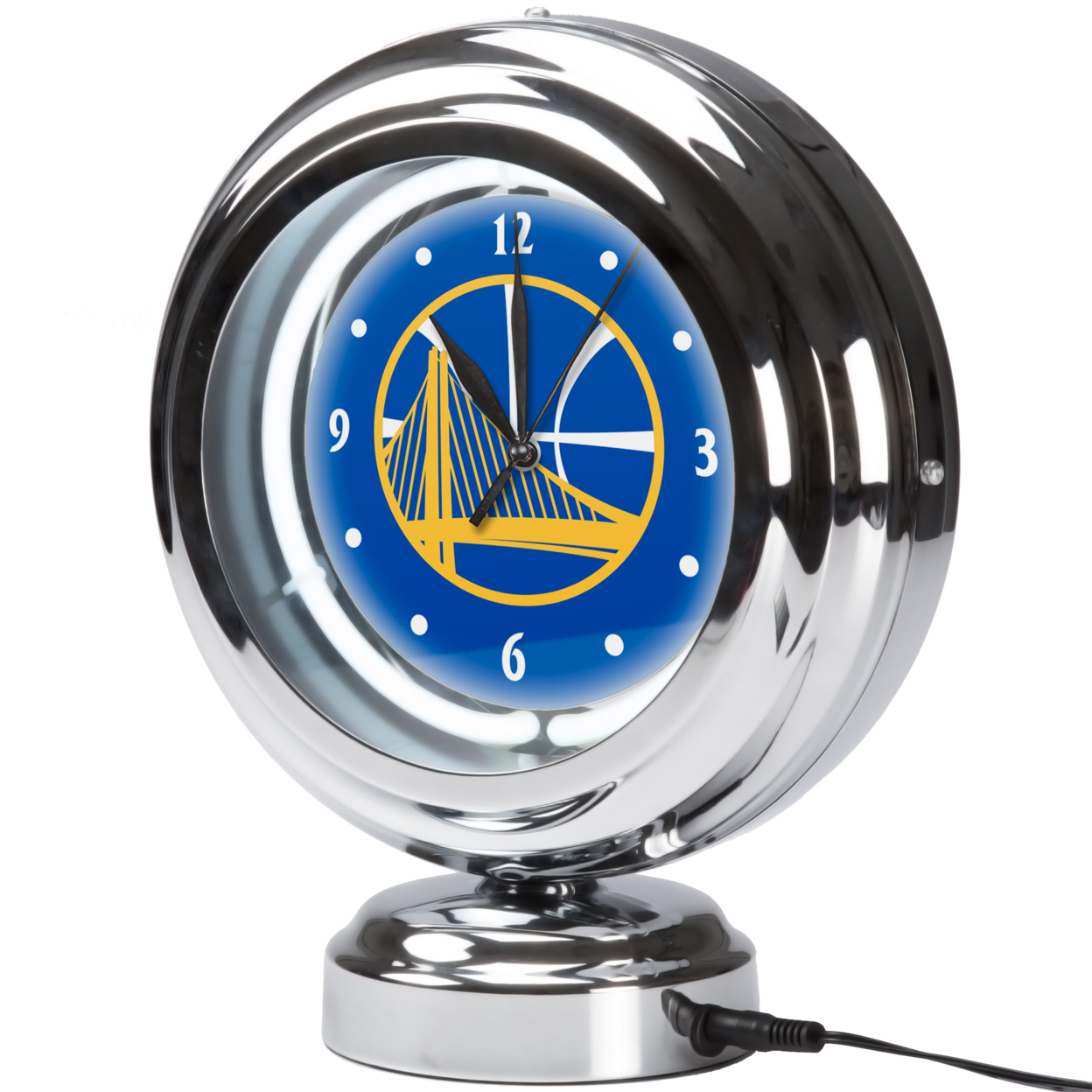 Golden State Warriors NBA Chrome Retro Style Tabletop Neon Clock