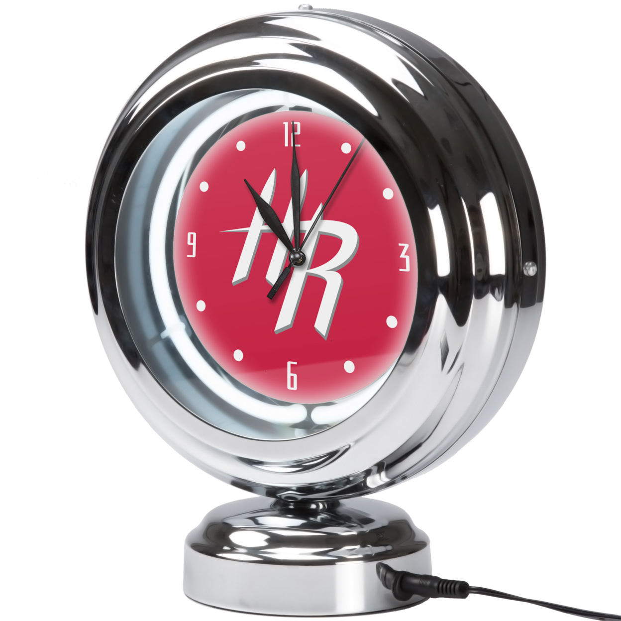 Houston Rockets NBA Chrome Retro Style Tabletop Neon Clock