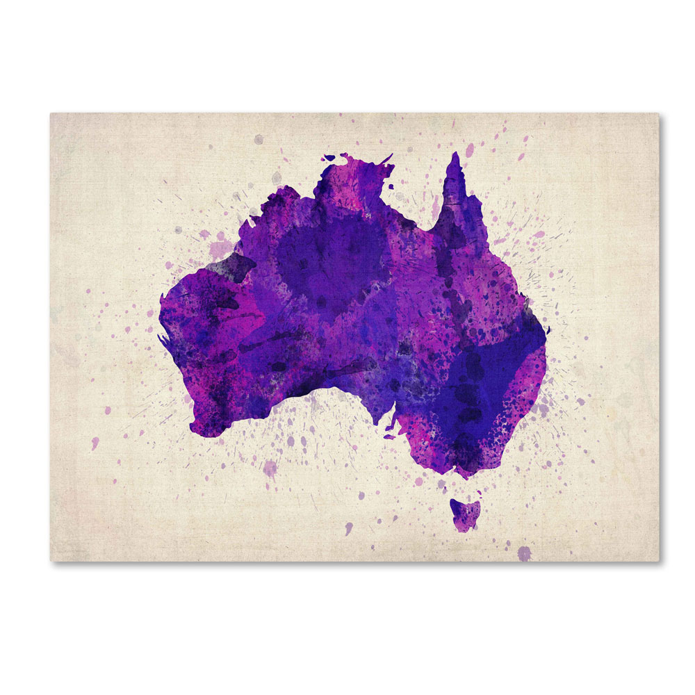 Michael Tompsett 'Australia Paint Splashes Map' 14 X 19 Canvas Art