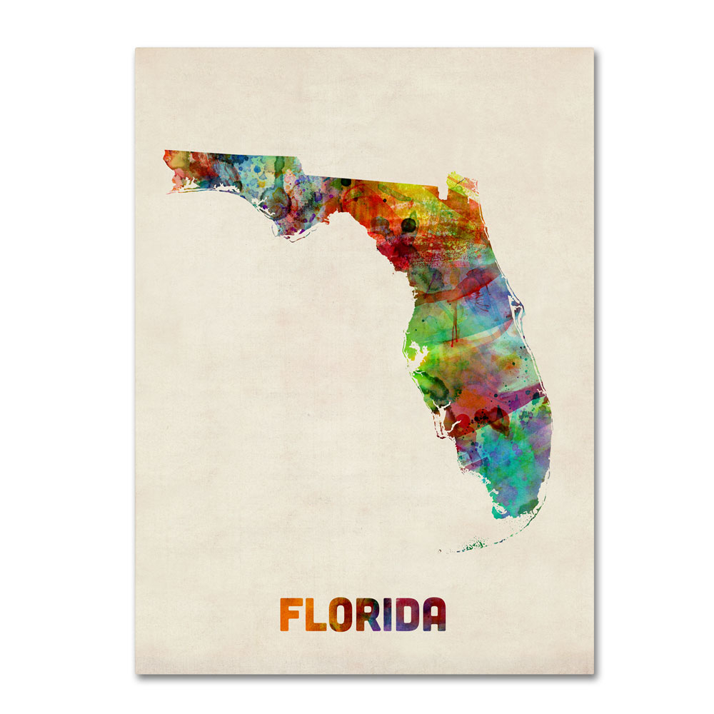 Michael Tompsett 'Florida Map' 14 X 19 Canvas Art