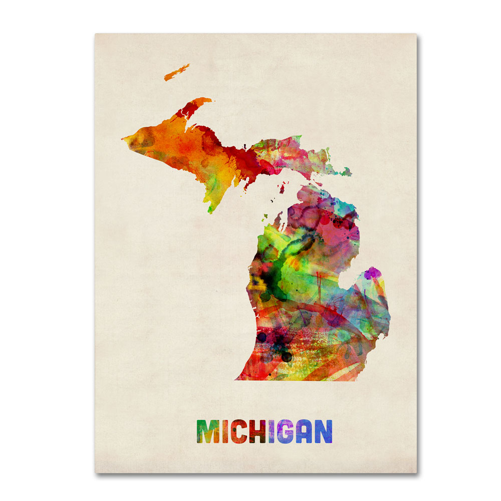 Michael Tompsett 'Michigan Map' 14 X 19 Canvas Art