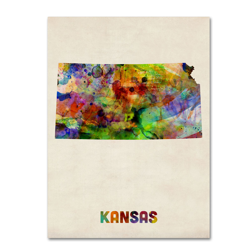 Michael Tompsett 'Kansas Map' 14 X 19 Canvas Art