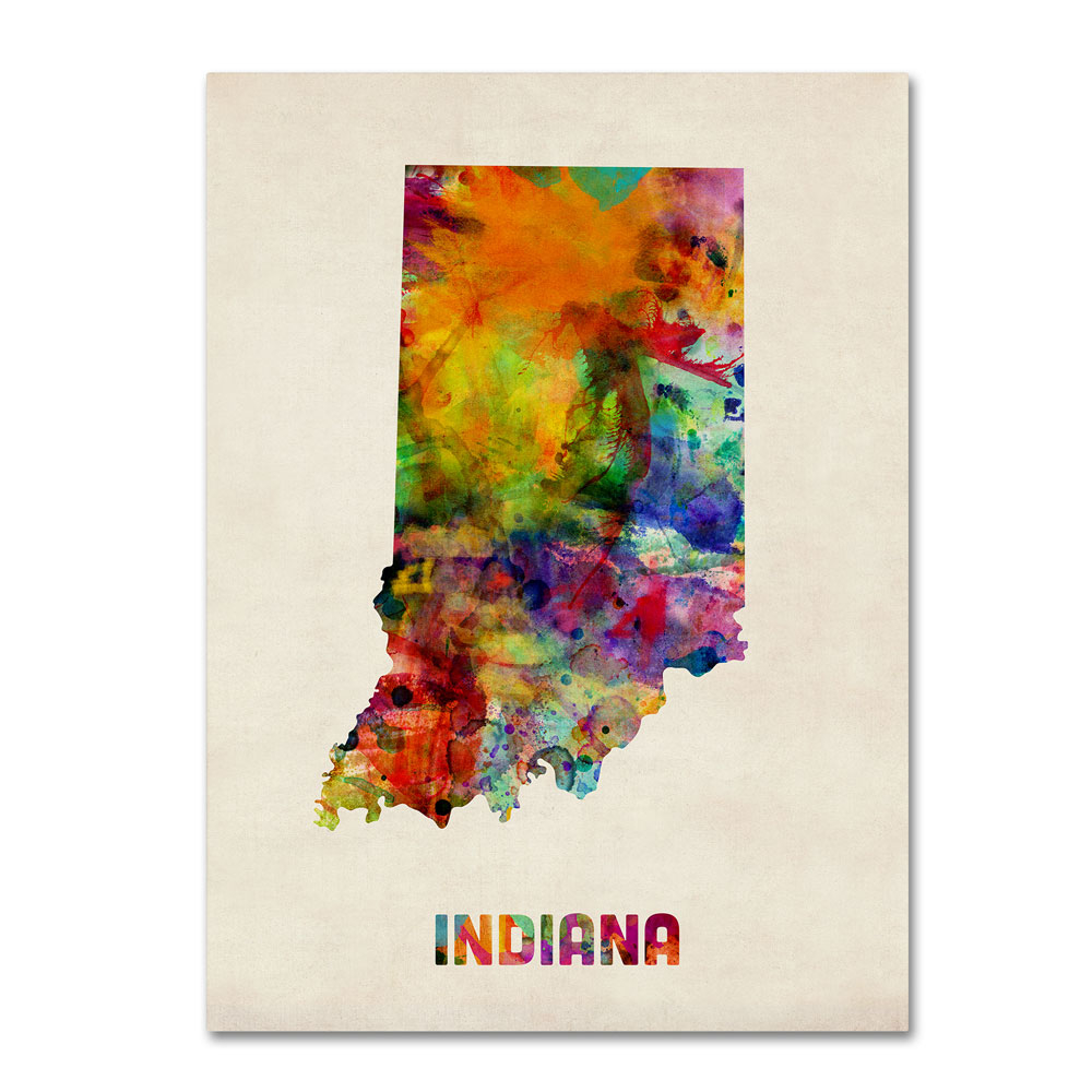 Michael Tompsett 'Indiana Map' 14 X 19 Canvas Art