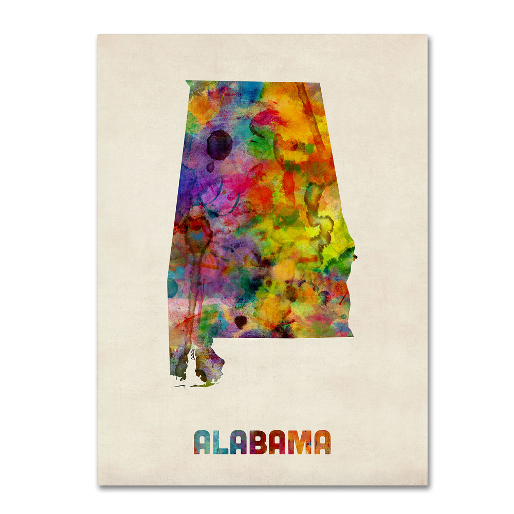 Michael Tompsett 'Alabama Map' 14 X 19 Canvas Art