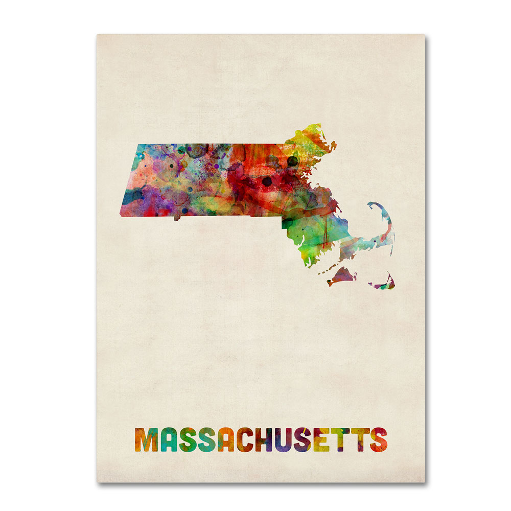 Michael Tompsett 'Massachusetts Map' 14 X 19 Canvas Art