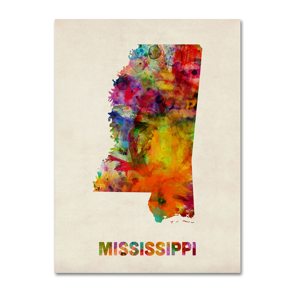 Michael Tompsett 'Mississippi Map' 14 X 19 Canvas Art