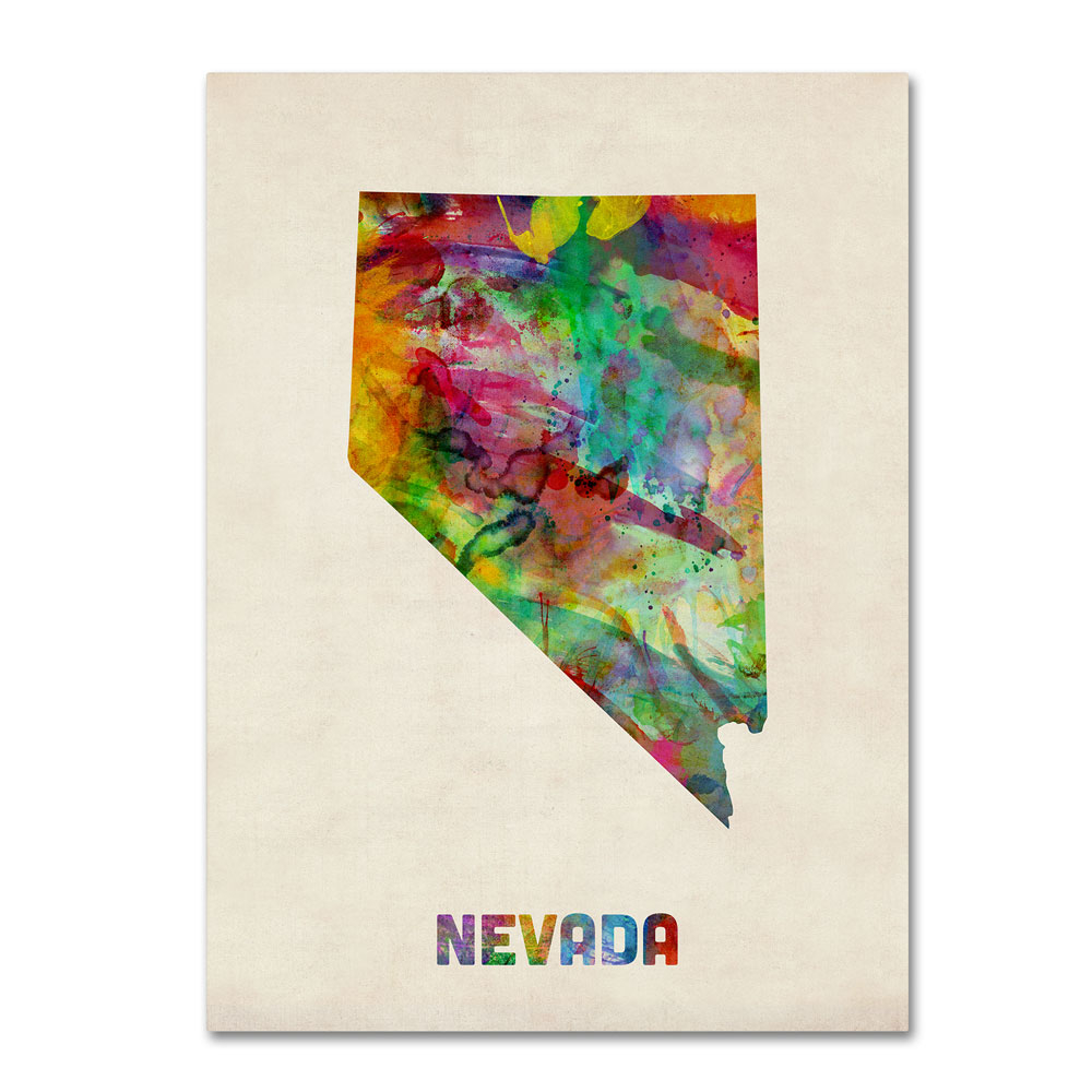 Michael Tompsett 'Nevada Map' 14 X 19 Canvas Art