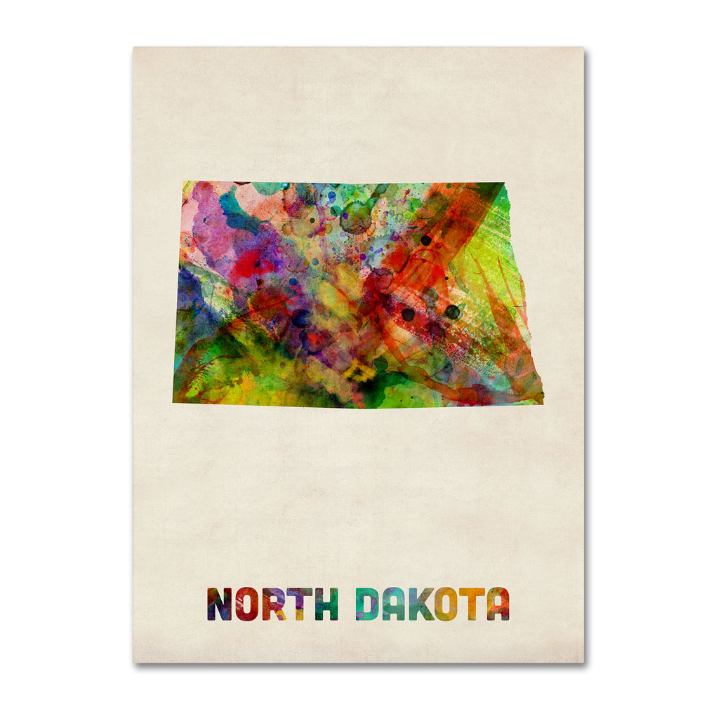 Michael Tompsett 'North Dakota Map' 14 X 19 Canvas Art