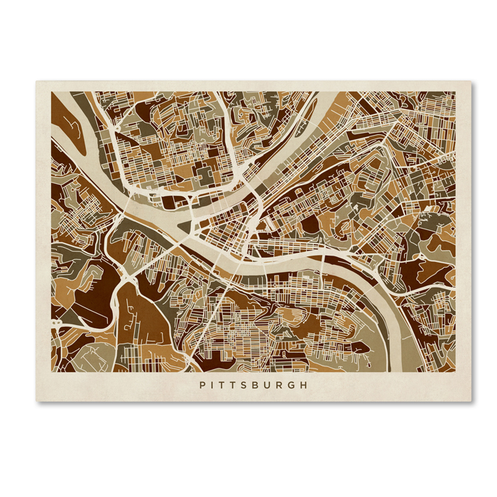 Michael Tompsett 'Pittsburgh Pennsylvania Street Map' 14 X 19 Canvas Art