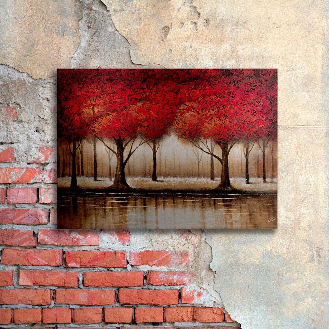 Rio 'Parade Of Red Trees' Floating Brushed Aluminum Art 16 X 22