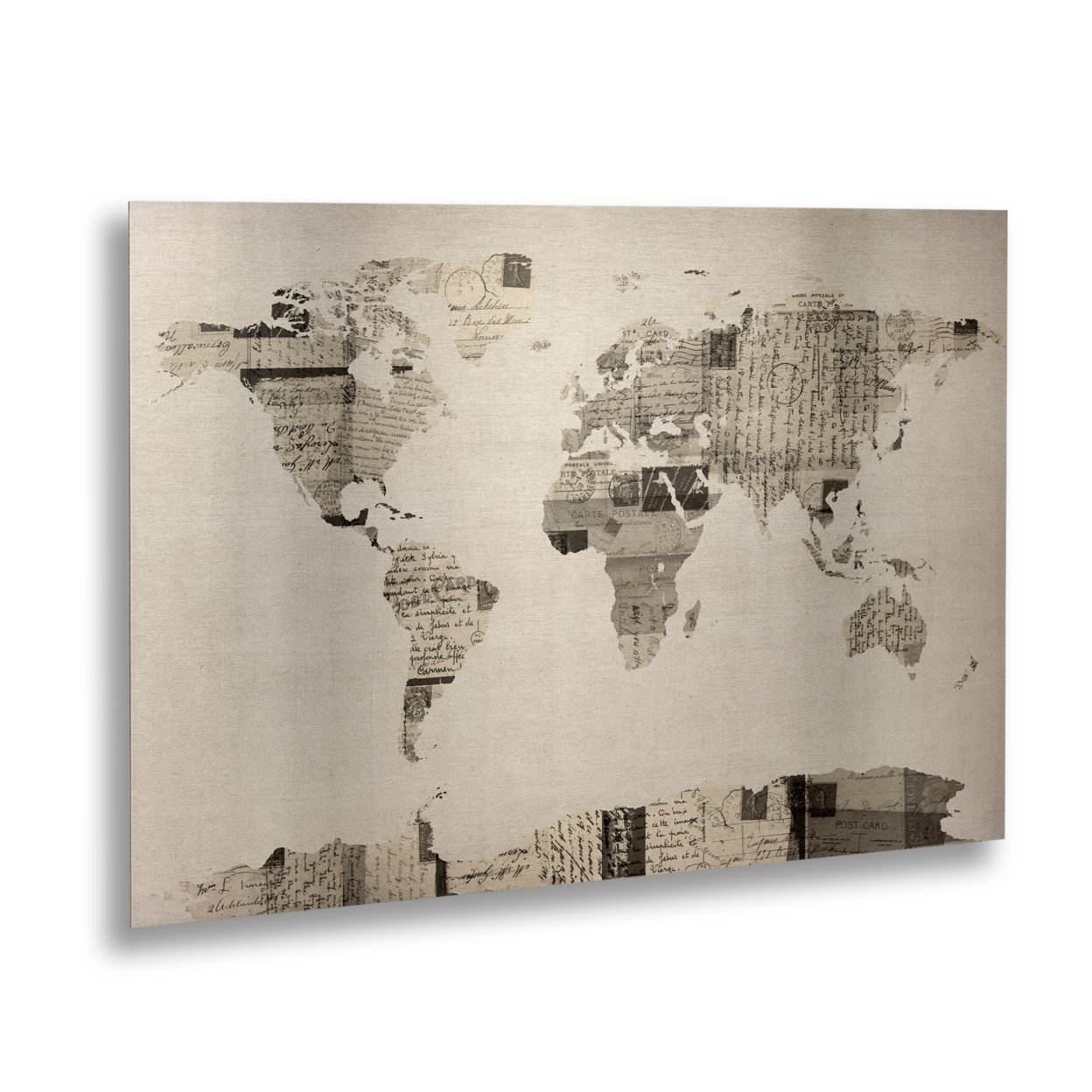 Michael Tompsett 'Postcard World Map' Floating Brushed Aluminum Art 16 X 22