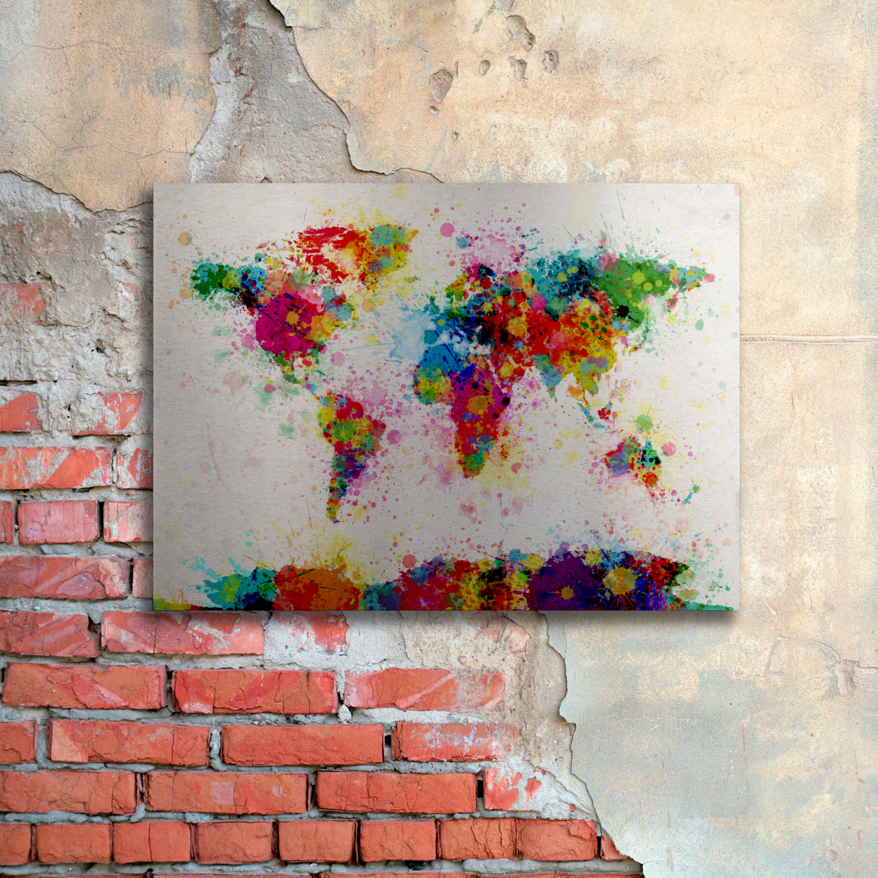 Michael Tompsett 'Paint World Map' Floating Brushed Aluminum Art 16 X 22