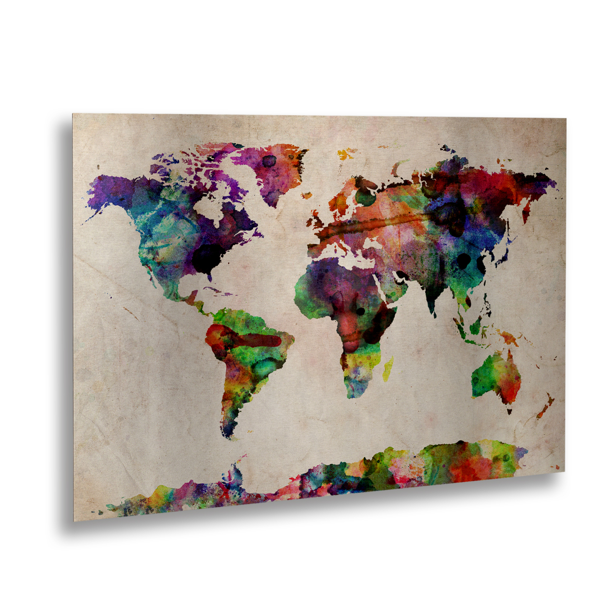 Michael Tompsett 'Watercolor World Map' Floating Brushed Aluminum Art 16 X 22