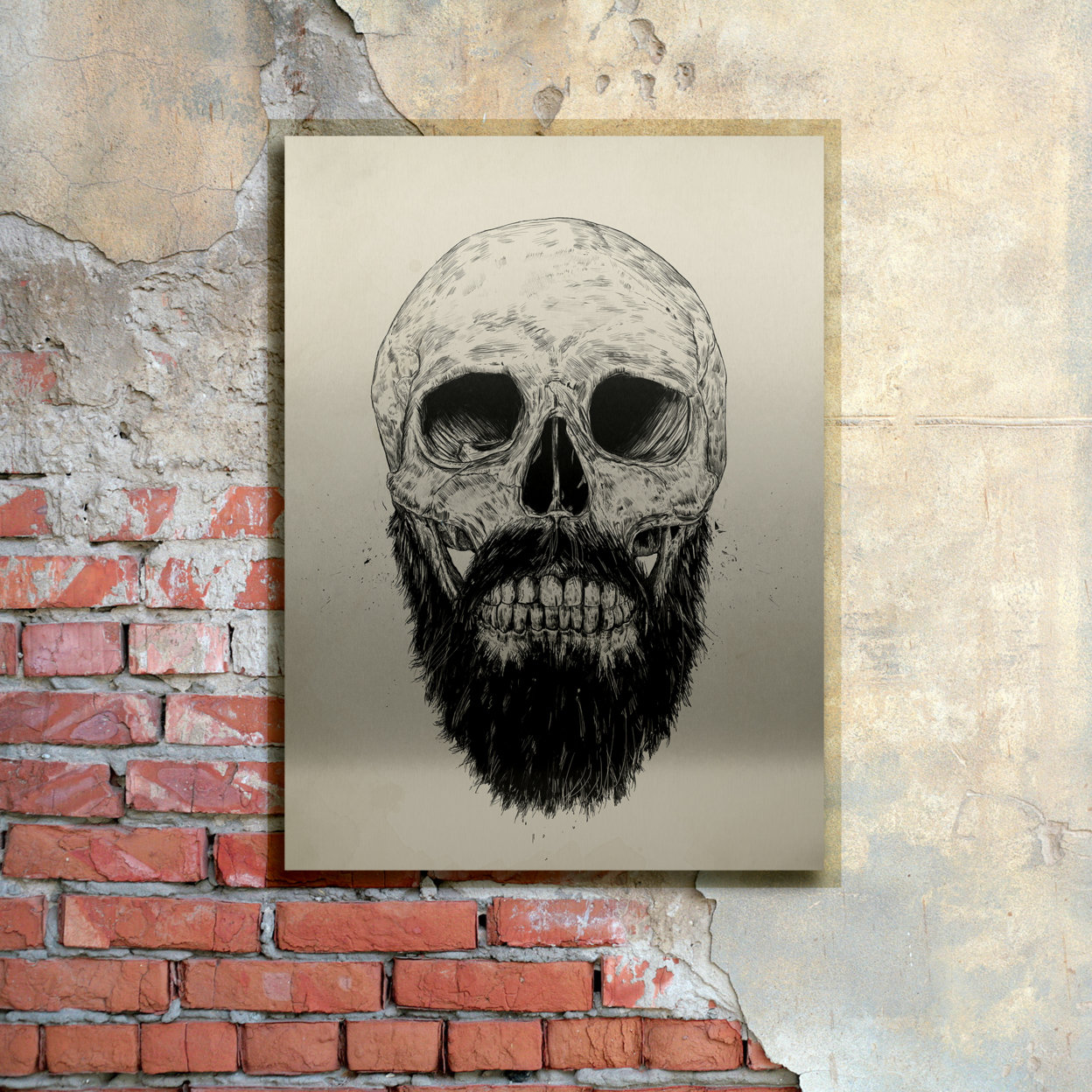 Balazs Solti 'The Beard Is Not Dead' Floating Brushed Aluminum Art 16 X 22