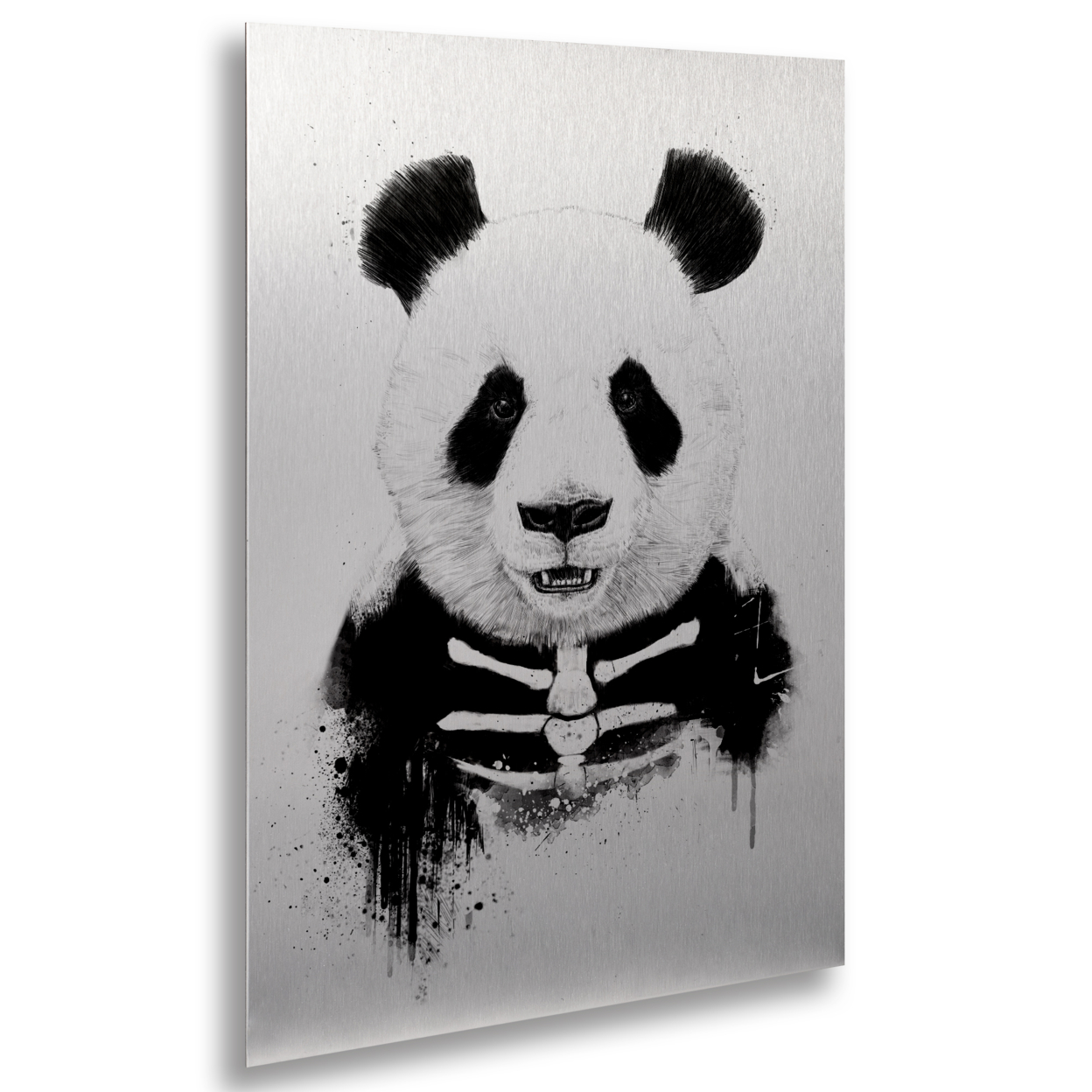 Balazs Solti 'Zombie Panda' Floating Brushed Aluminum Art 16 X 22