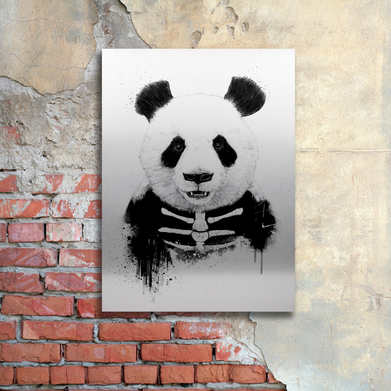 Balazs Solti 'Zombie Panda' Floating Brushed Aluminum Art 16 X 22