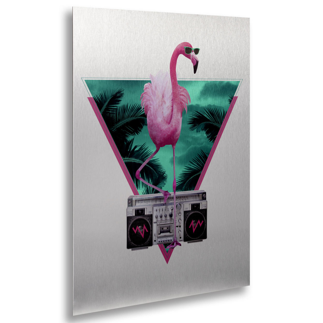 Robert Farkas 'Miami Flamingo' Floating Brushed Aluminum Art 16 X 22