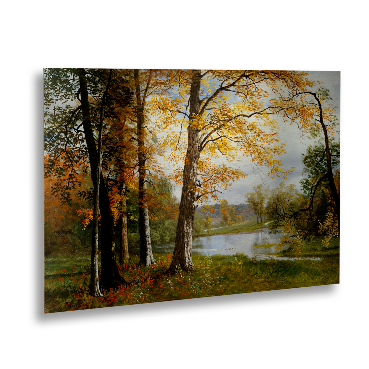 Albert Bierstadt 'A Quiet Lake' Floating Brushed Aluminum Art 16 X 22