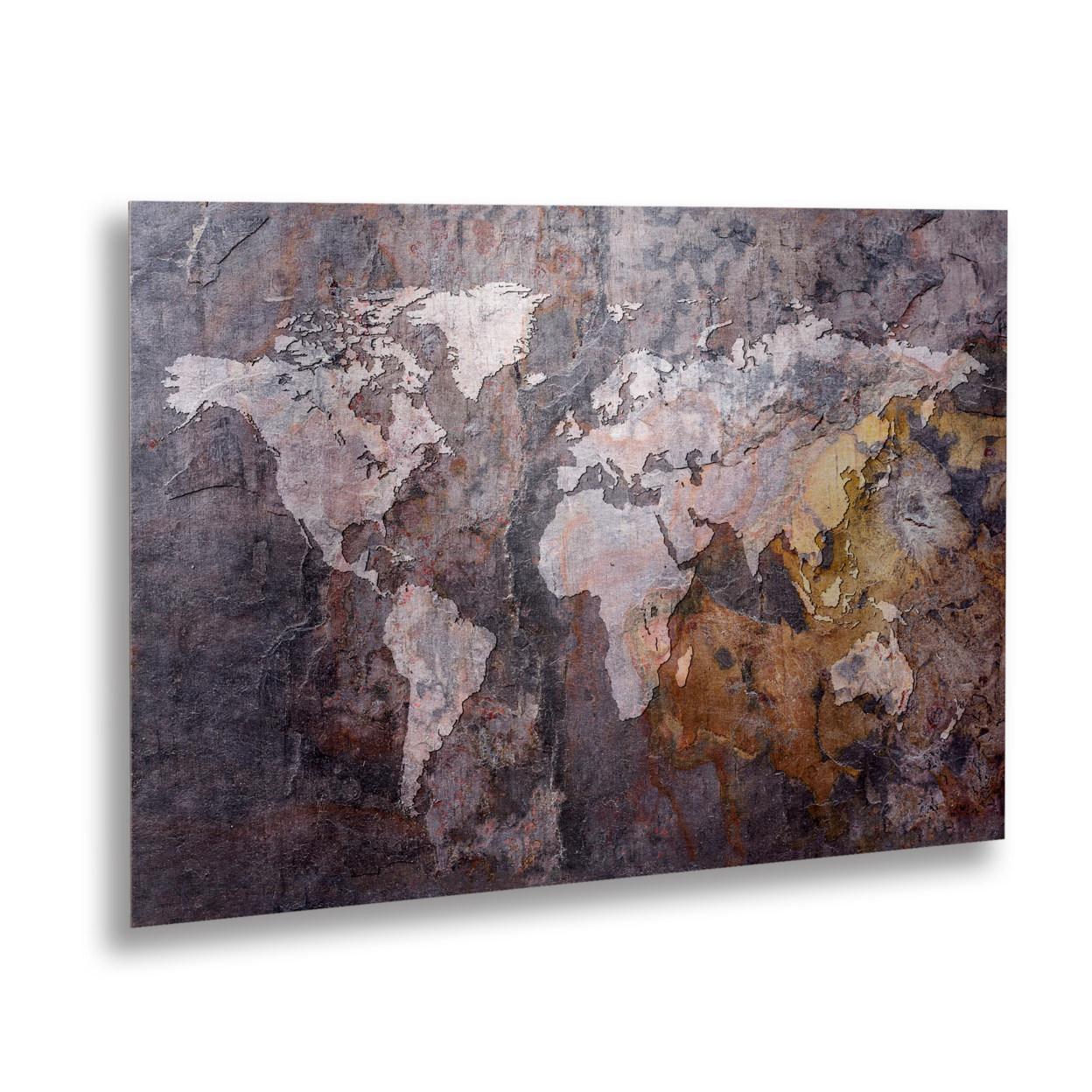 Michael Tompsett 'World Map - Rock' Floating Brushed Aluminum Art 16 X 22