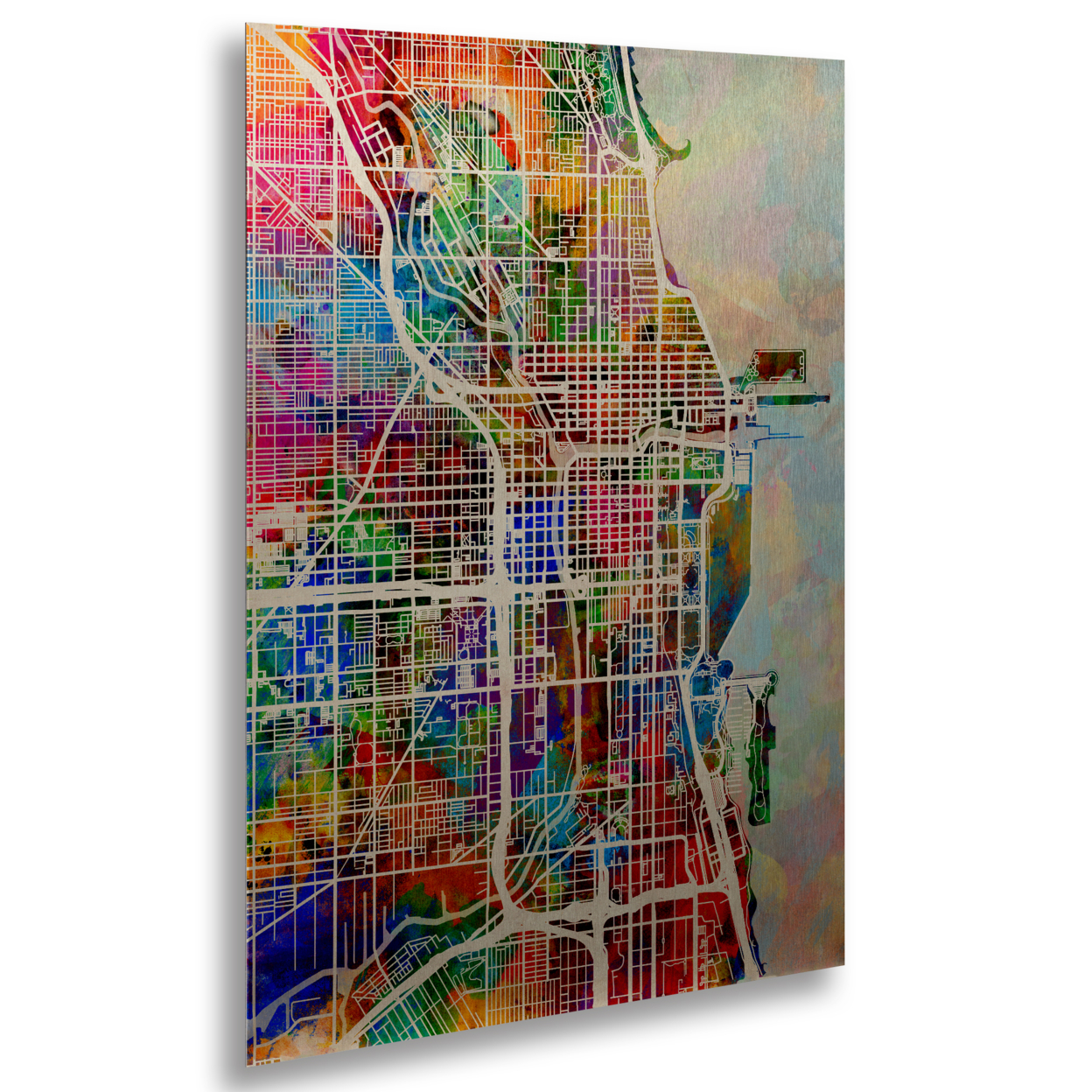 Michael Tompsett 'Chicago Street Map II' Floating Brushed Aluminum Art 16 X 22
