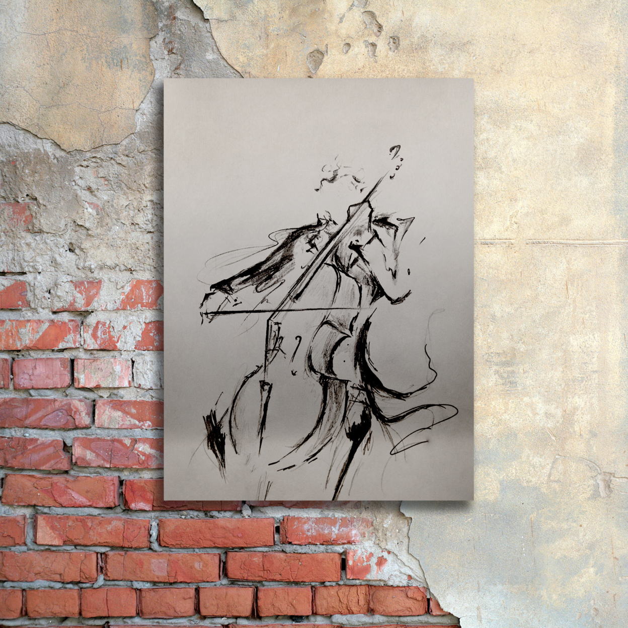 Marc Allante 'The Cellist Sketch' Floating Brushed Aluminum Art 16 X 22