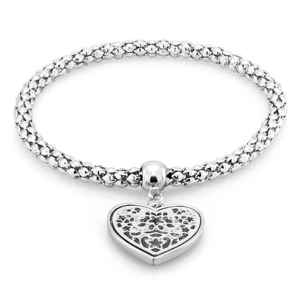 18kt Gold Filgree Heart Charm Bracelet - White