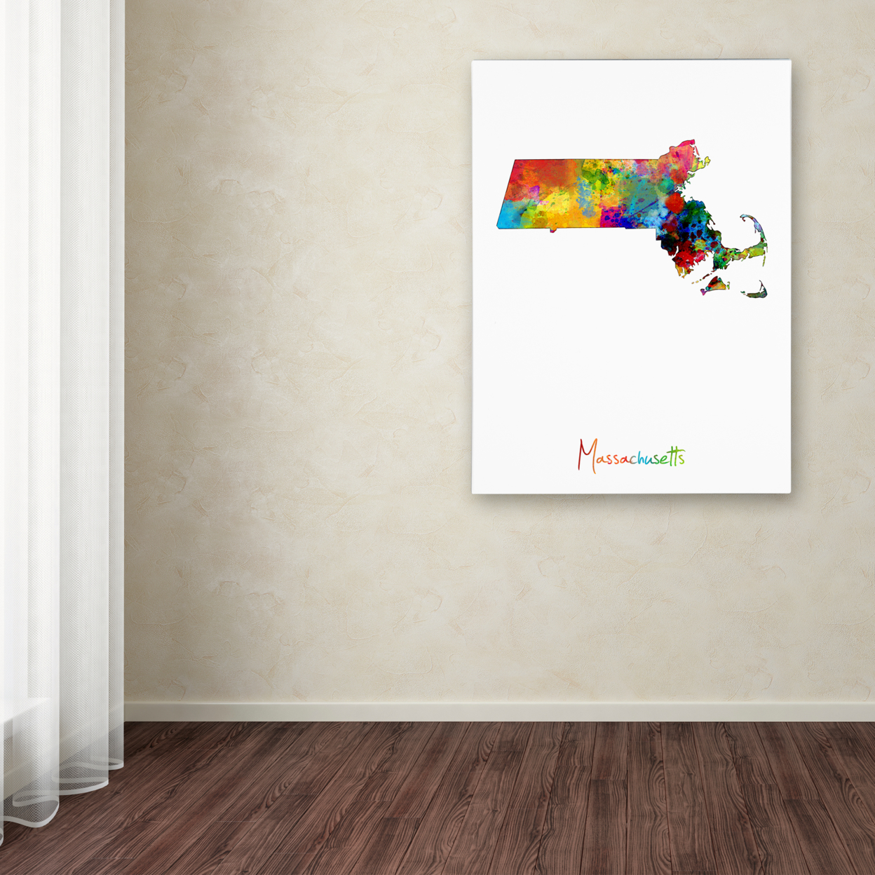 Michael Tompsett 'Massachusetts Map' Canvas Wall Art 35 X 47 Inches