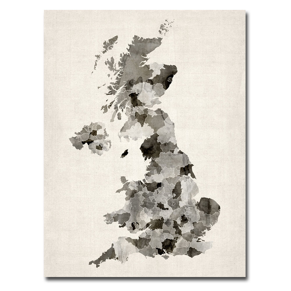 Michael Tompsett 'UK Watercolor Map' Canvas Wall Art 35 X 47