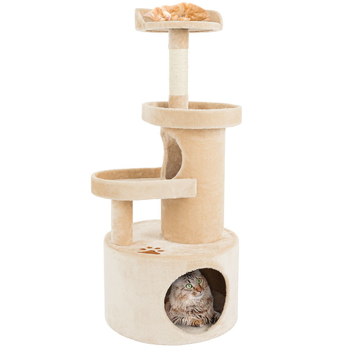 Cat Tree Condo With Tunnel 4 Tier 43in High With Scratching Post Tan